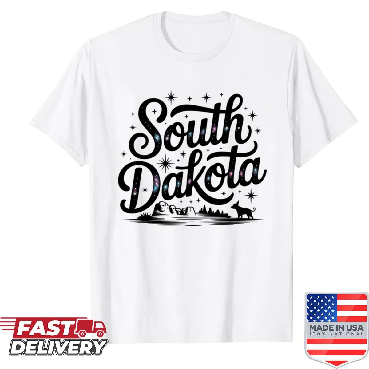 Souvenir shirt featuring a design representing South Dakota's landmarks
