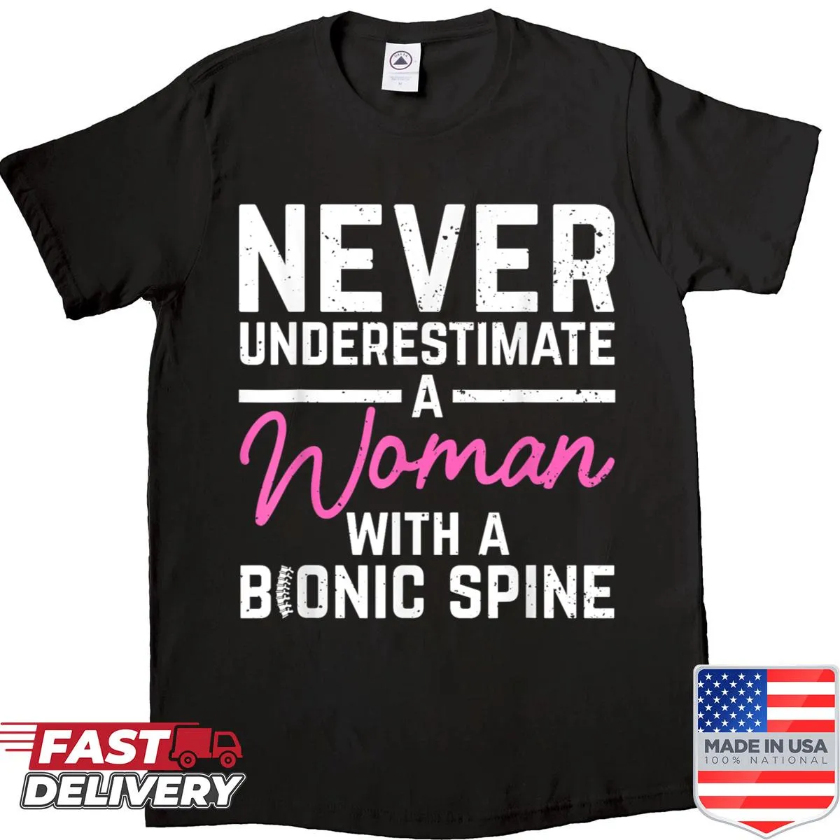Illustrative shirt celebrating spinal fusion for women