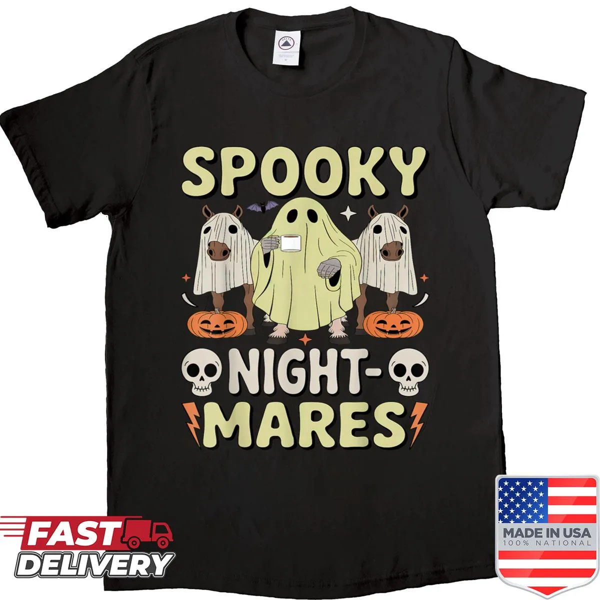 Funny Halloween shirt with a ghostly horse illustration