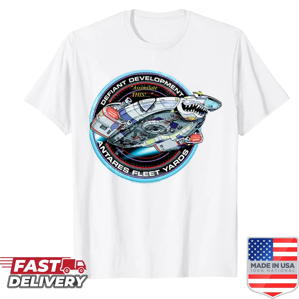 Star Trek Deep Space Nine Defiant logo on oversized T-shirt