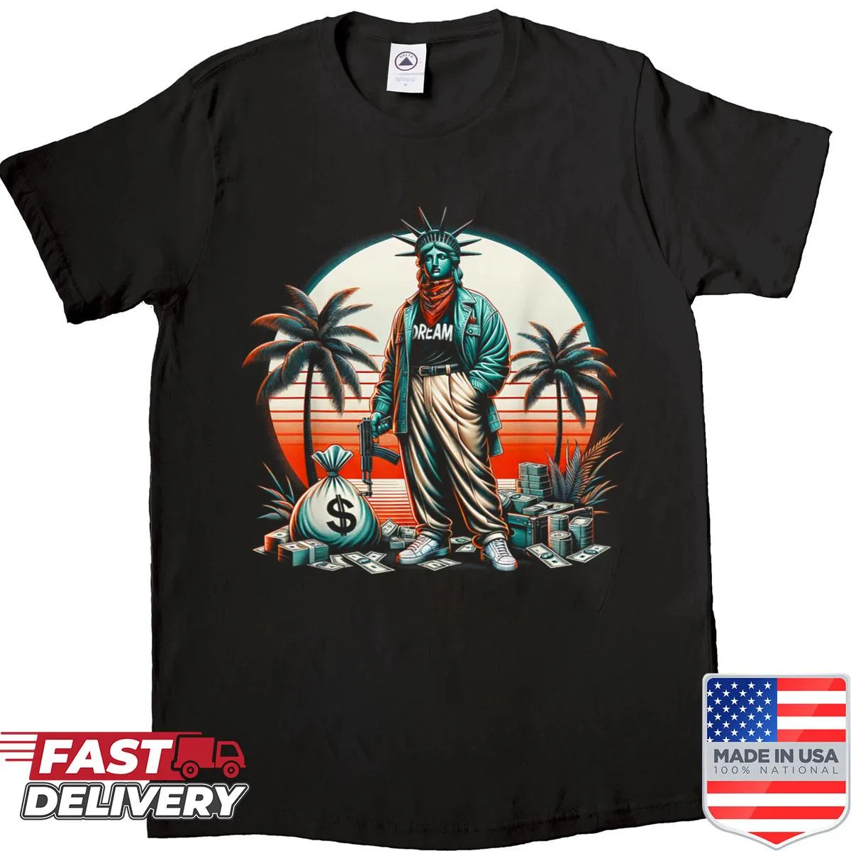 Hip hop inspired shirt featuring the Statue of Liberty.