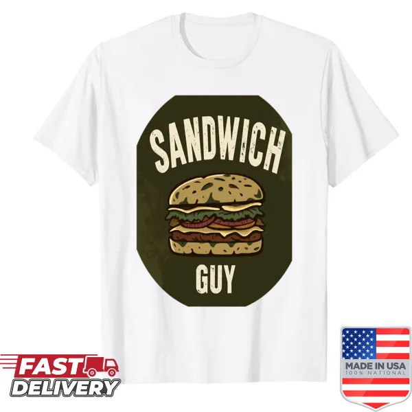 Illustrated Sandwich Guy graphic on a casual shirt