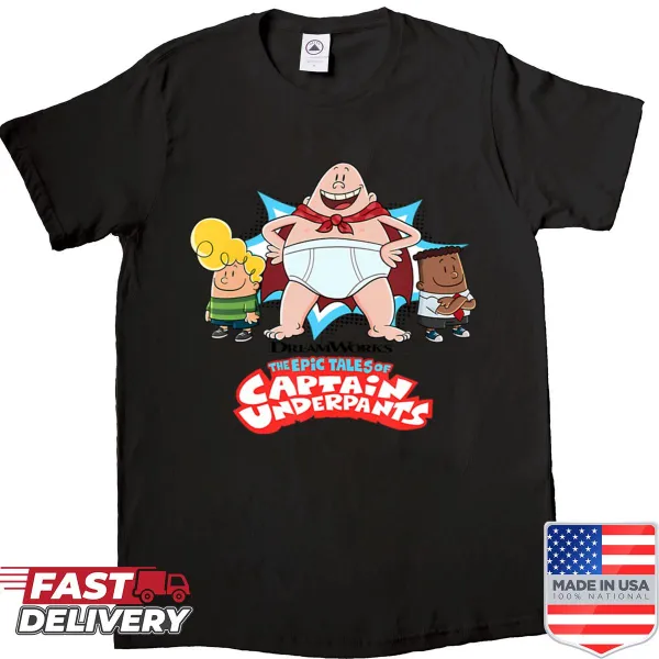 Retro superhero cartoon strip shirt featuring colorful comic book characters