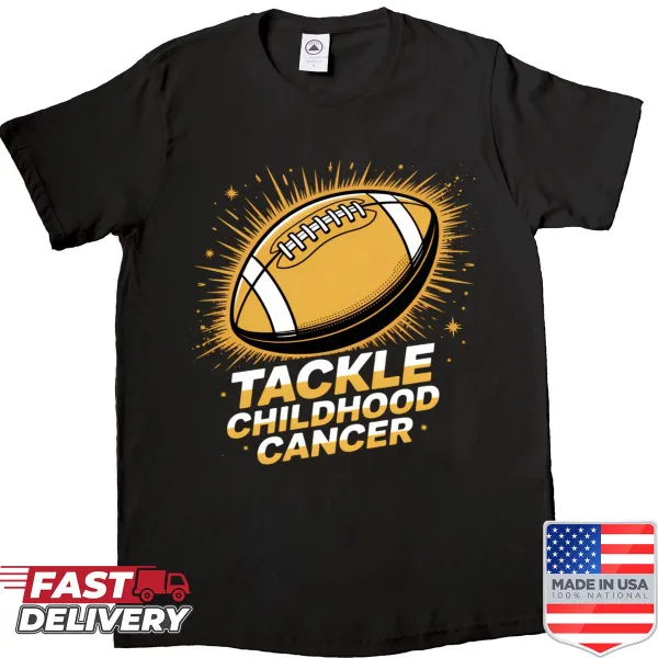 Football design with childhood cancer awareness text