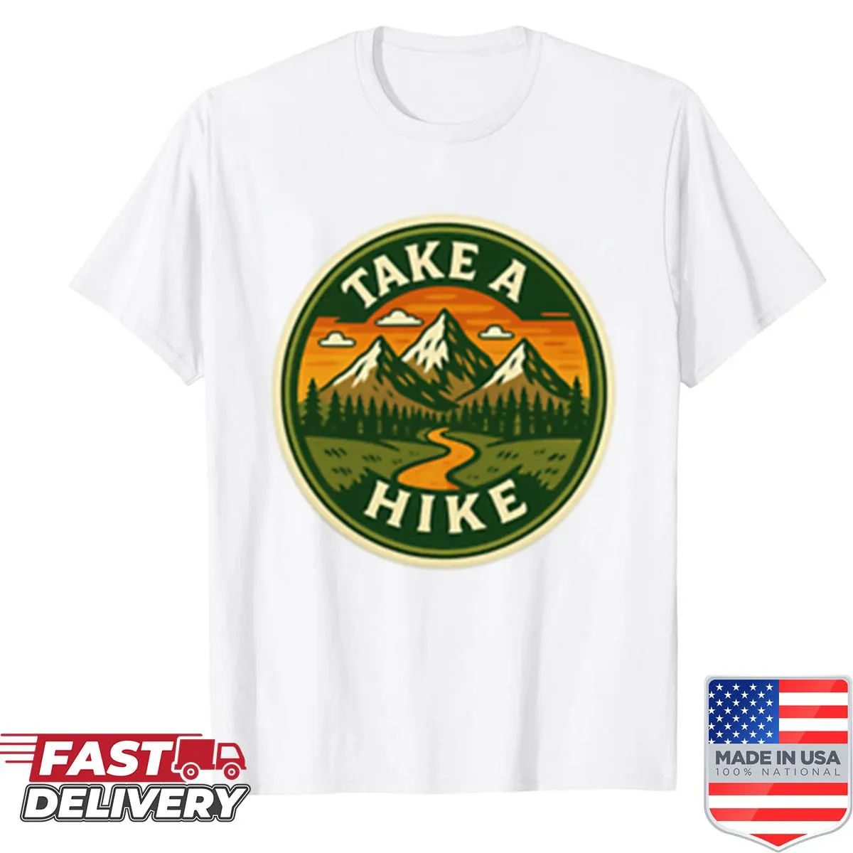 Inspirational hiking shirt featuring the phrase 'Take A Hike Choose The Path' in typography