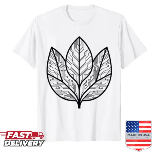 Minimalist design featuring a leaf and circuit pattern