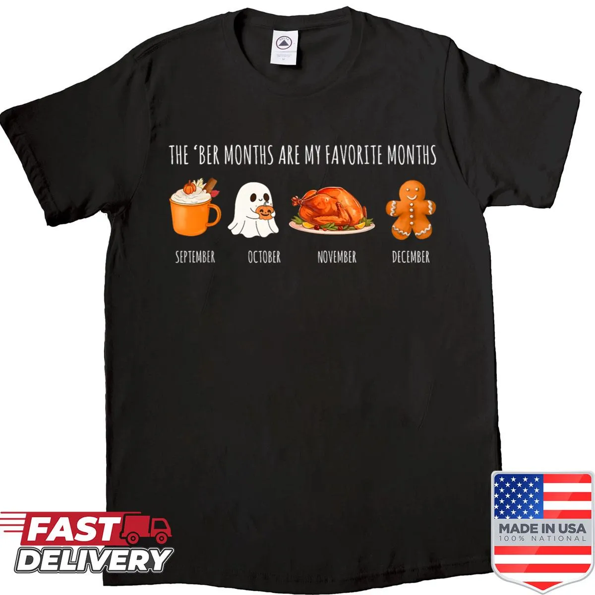 Vintage-style shirt celebrating the Ber months and Halloween
