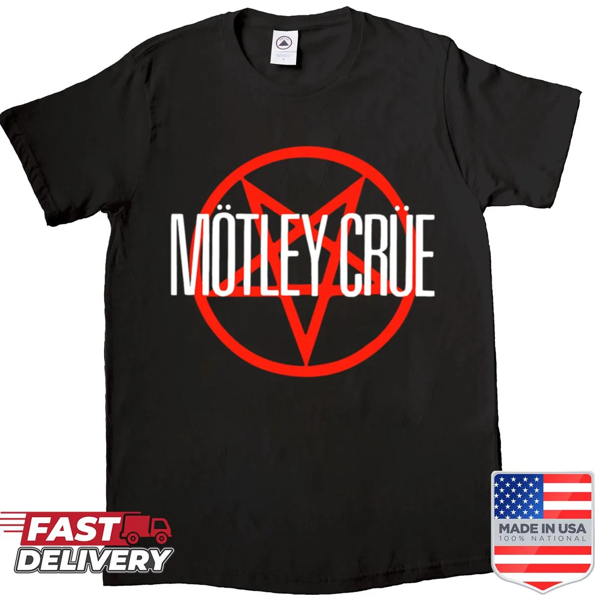 Minimalist pentagram design on an oversized white shirt.