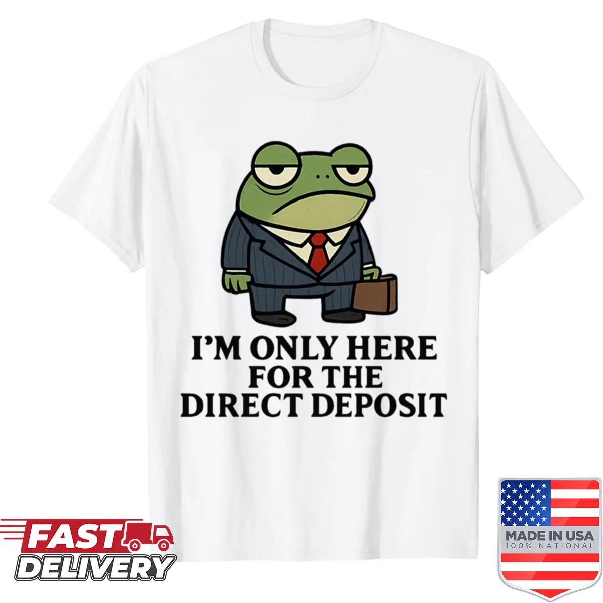 Illustration of a tired frog businessman on a humorous T-shirt.