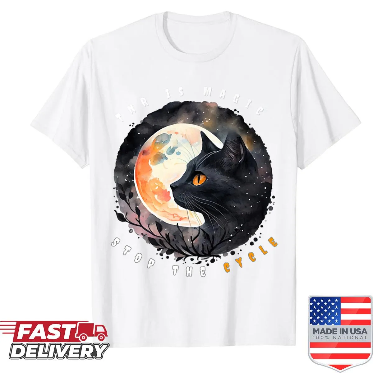 Illustrative T-shirt promoting Trap-Neuter-Return animal rescue.