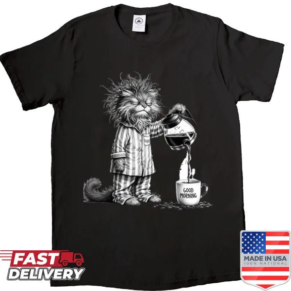 Cute cat with headphones design on a humorous shirt
