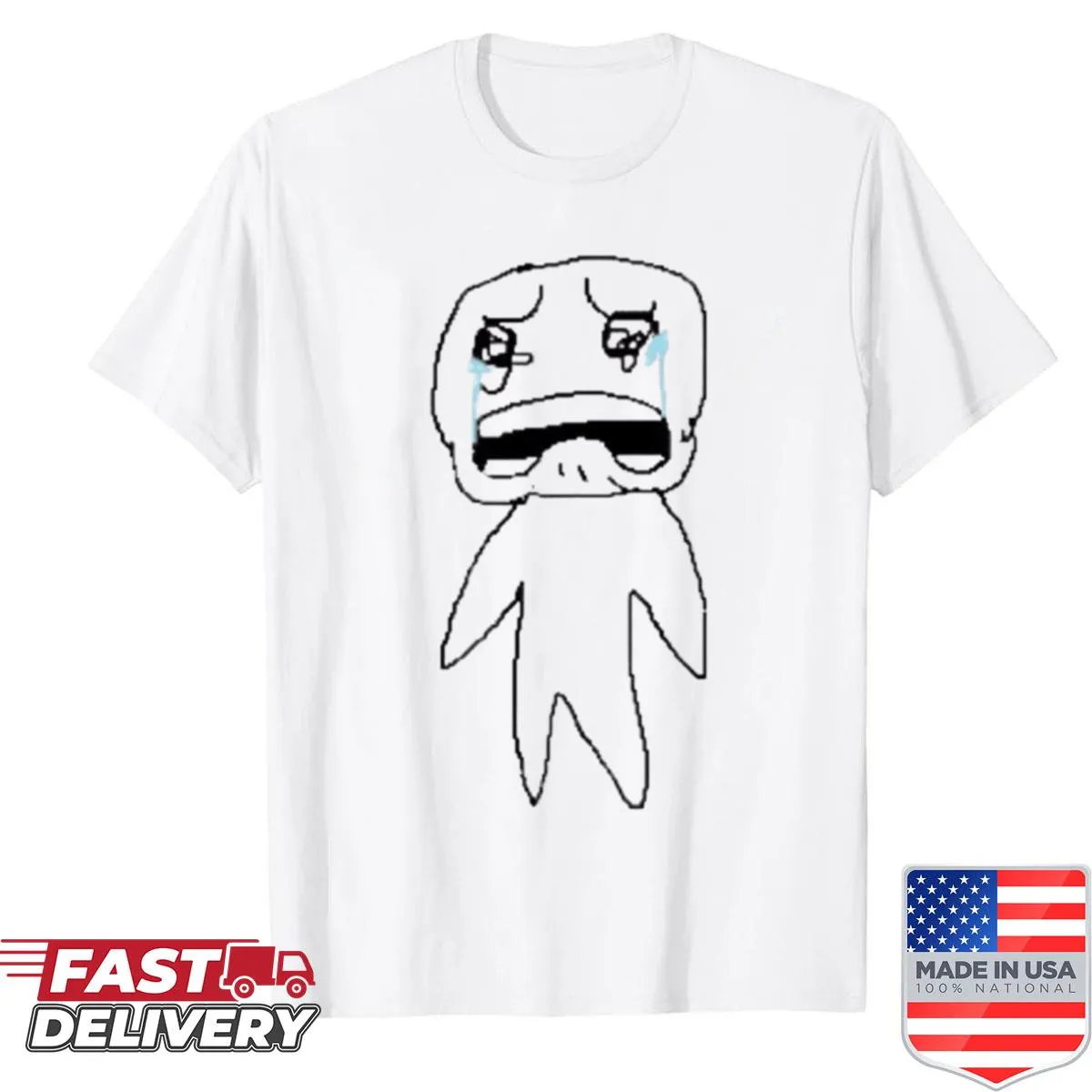 Funny shirt with a cartoon radio and whimsical text.