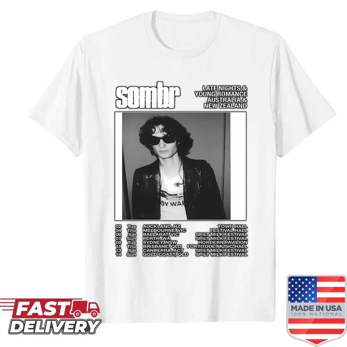 Retro 90s music shirt with vintage tour symbols and graphics