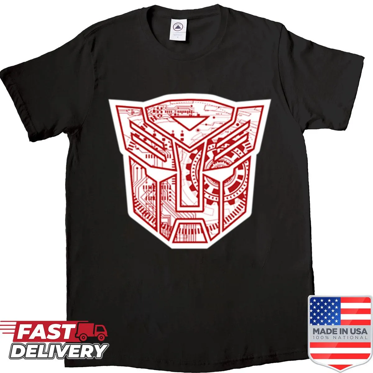 Bold Transformers Autobots circuit logo on a shirt
