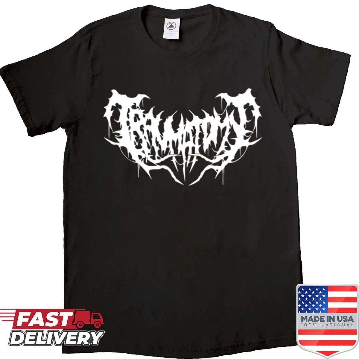 Traumatomy logo design on a death metal shirt
