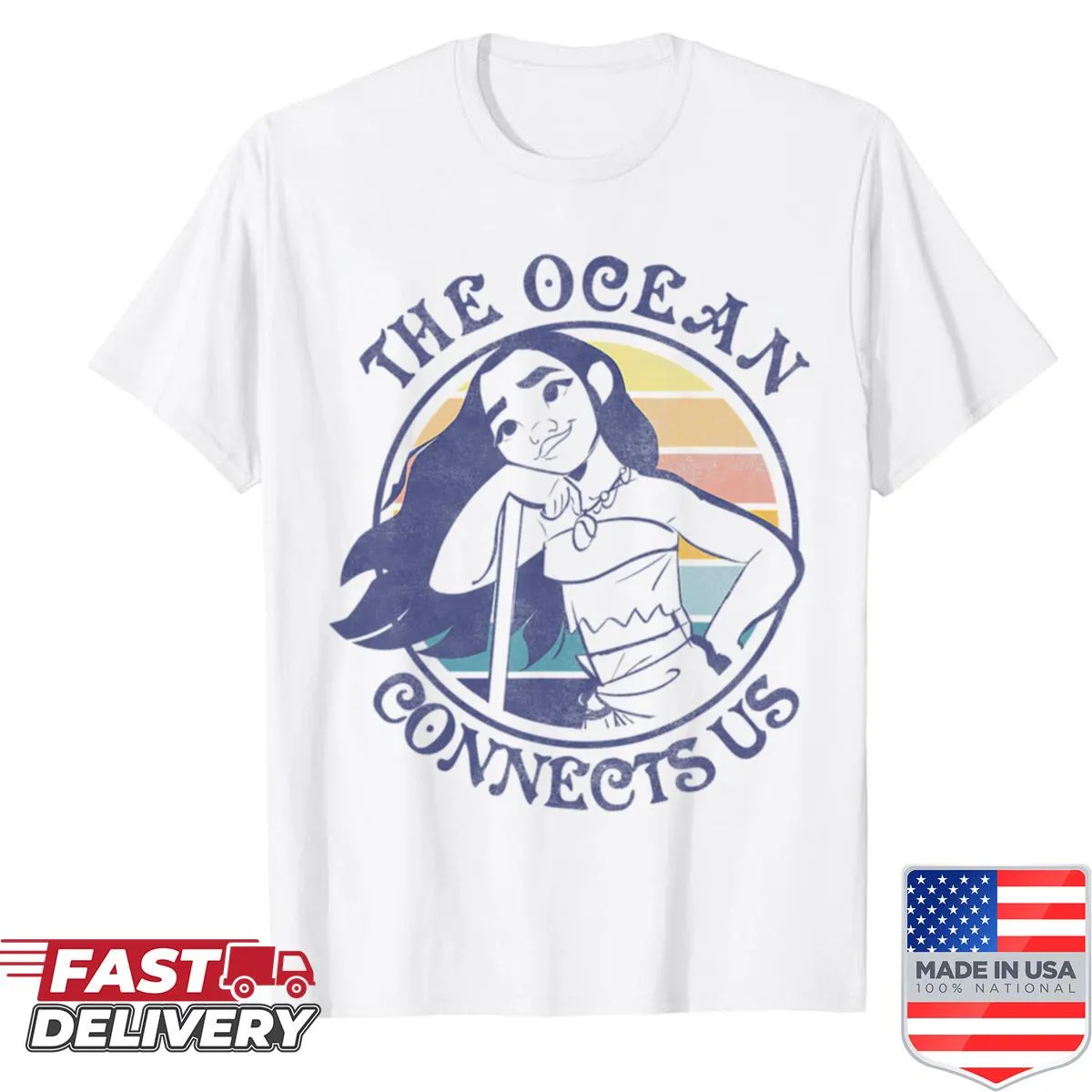 Cartoon tropical girl shirt with waves and ocean elements
