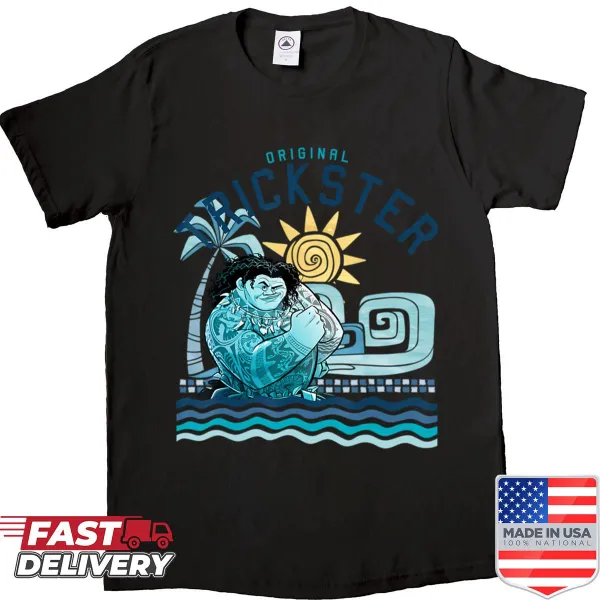 Cartoon girl surfing on waves in a tropical island design shirt