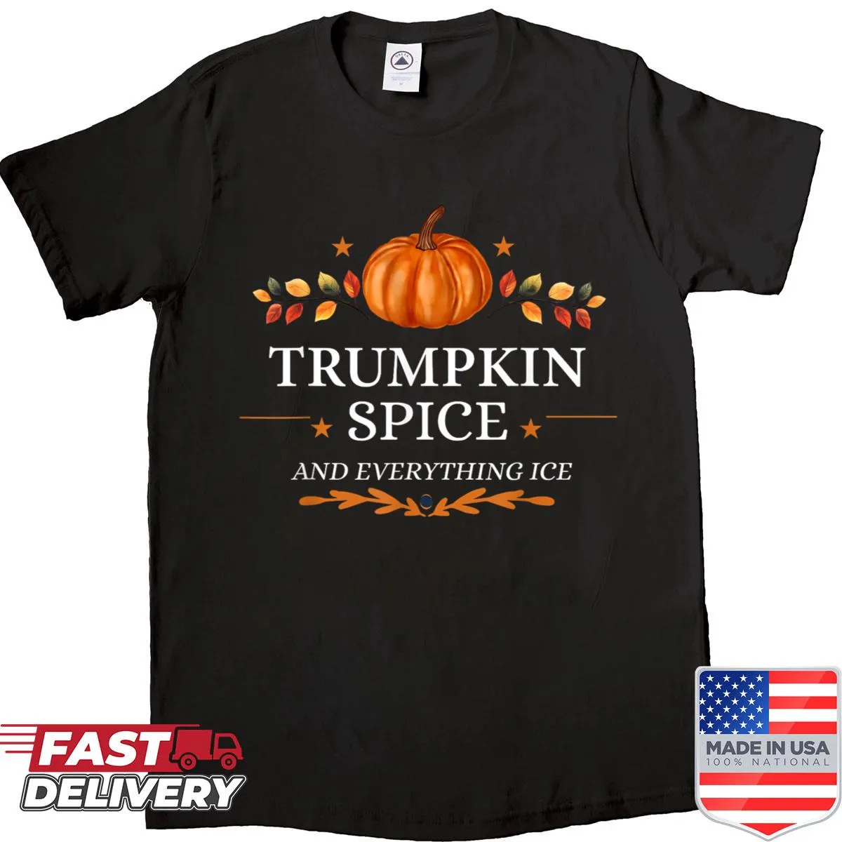 Playful Trumpkin Spice Halloween shirt featuring a pumpkin character