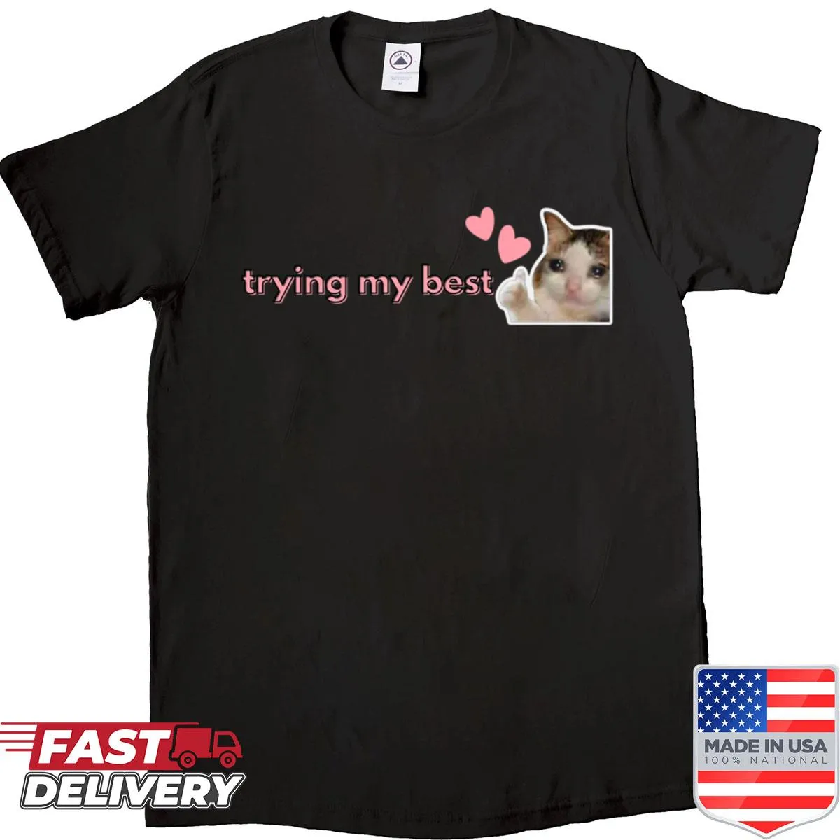 Oversized shirt with a cute crying cat graphic