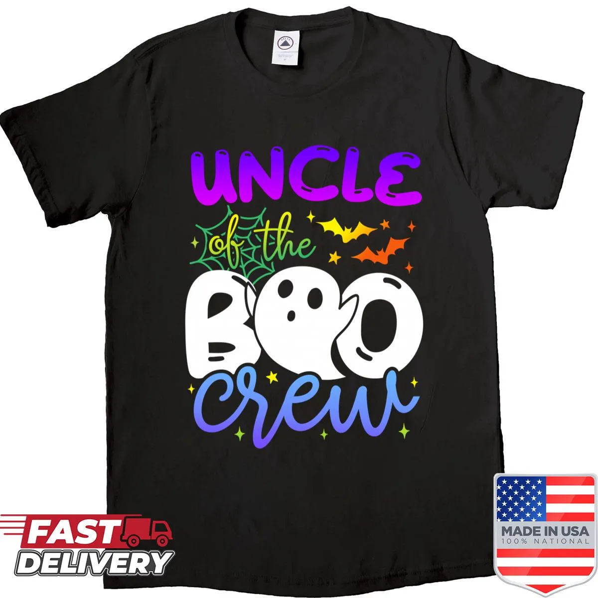 Halloween shirt with a cute ghost graphic and 'Uncle of Boo' text