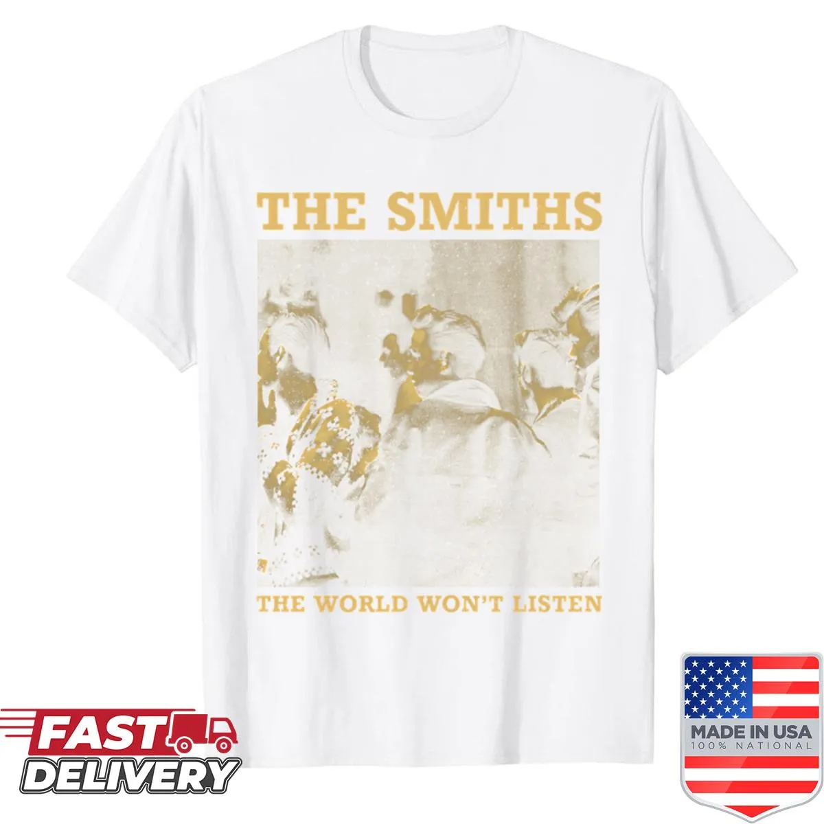 Vintage style The Smiths concert graphic on a t-shirt