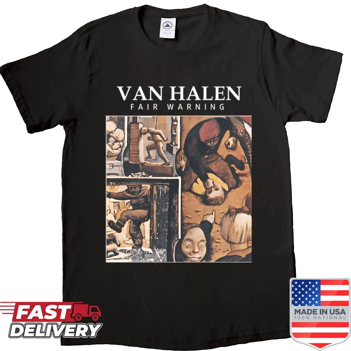 Vintage band tour logo art on a distressed music T-shirt