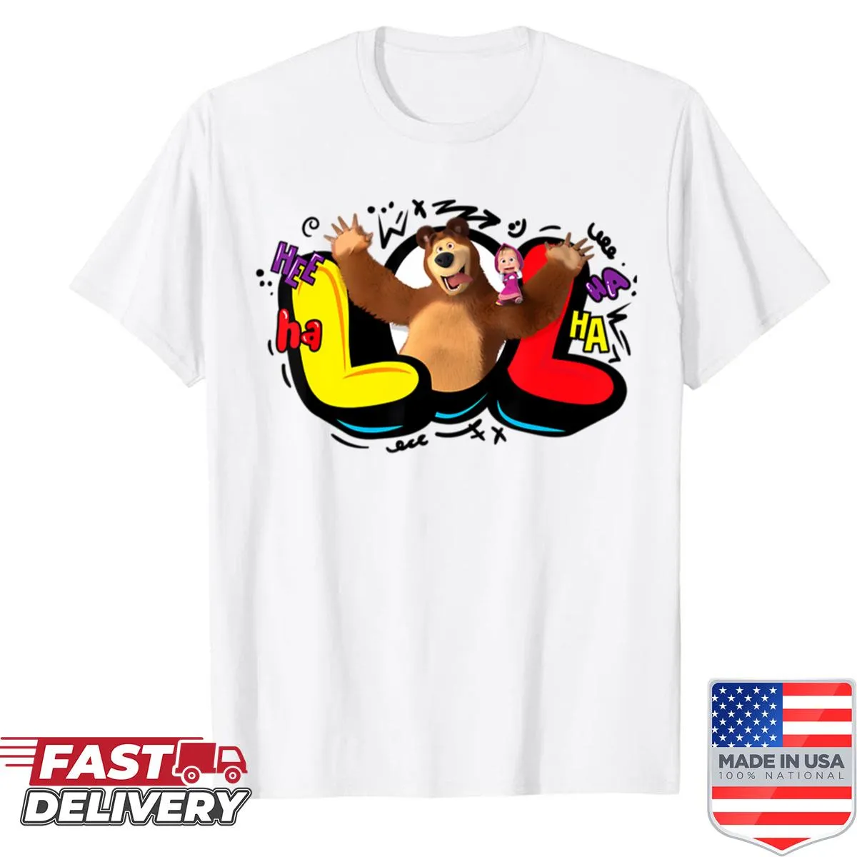 Cute vintage cartoon bear and girl graphic on a t-shirt