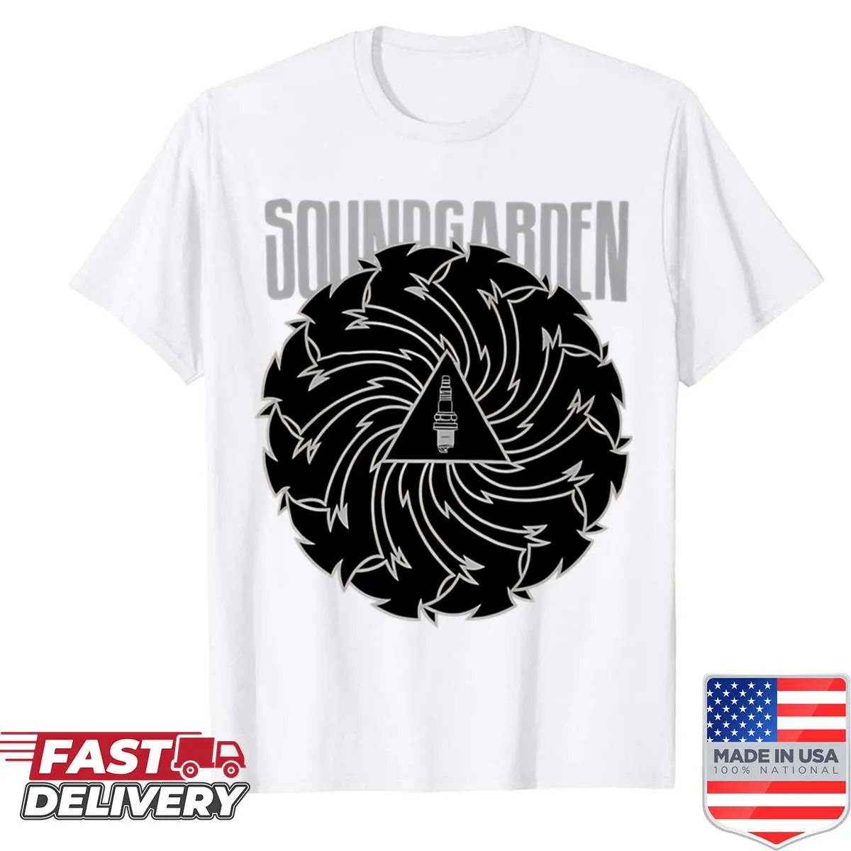 Vintage music band logo graphic on a stylish t-shirt
