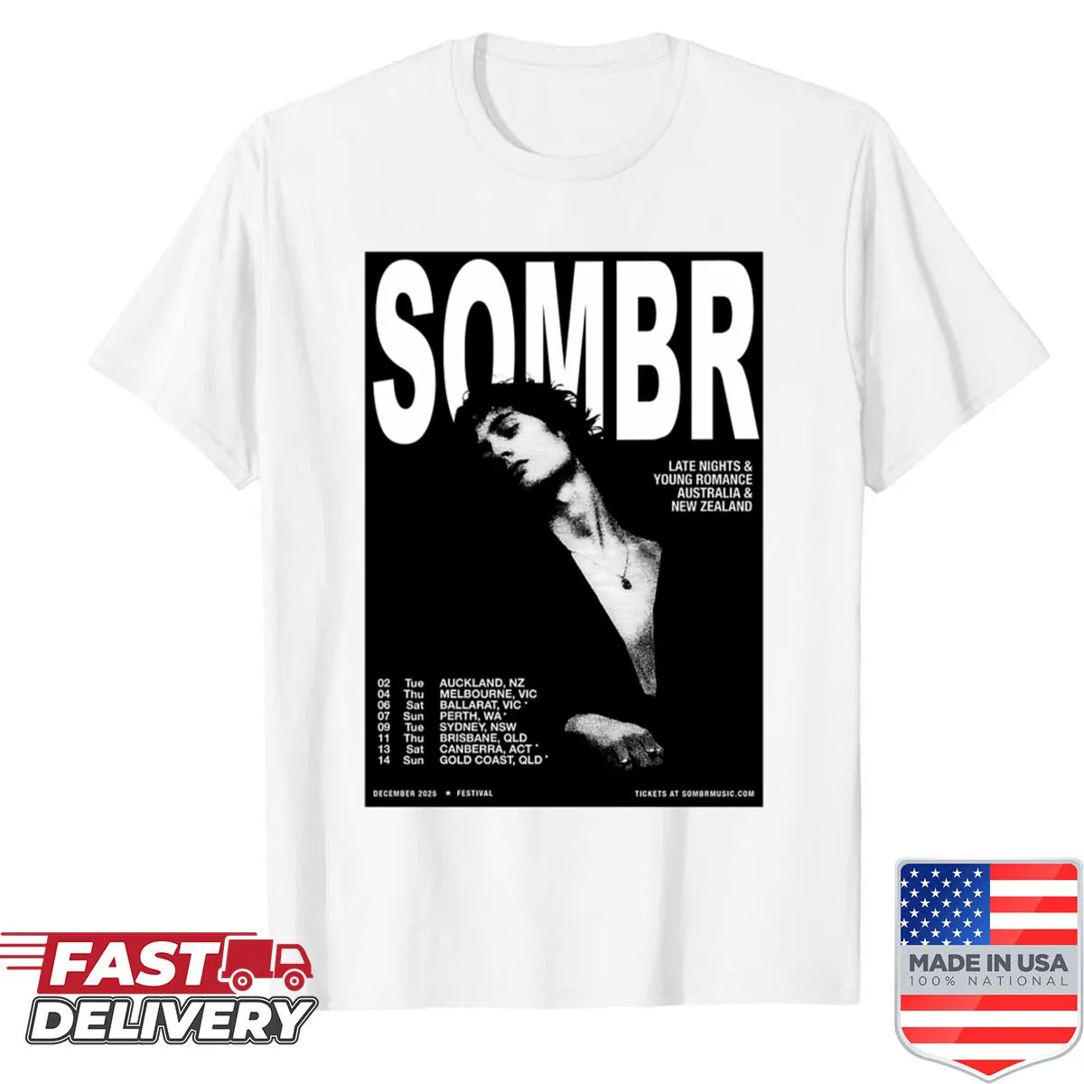 Vintage-style shirt with retro 90s music tour graphics