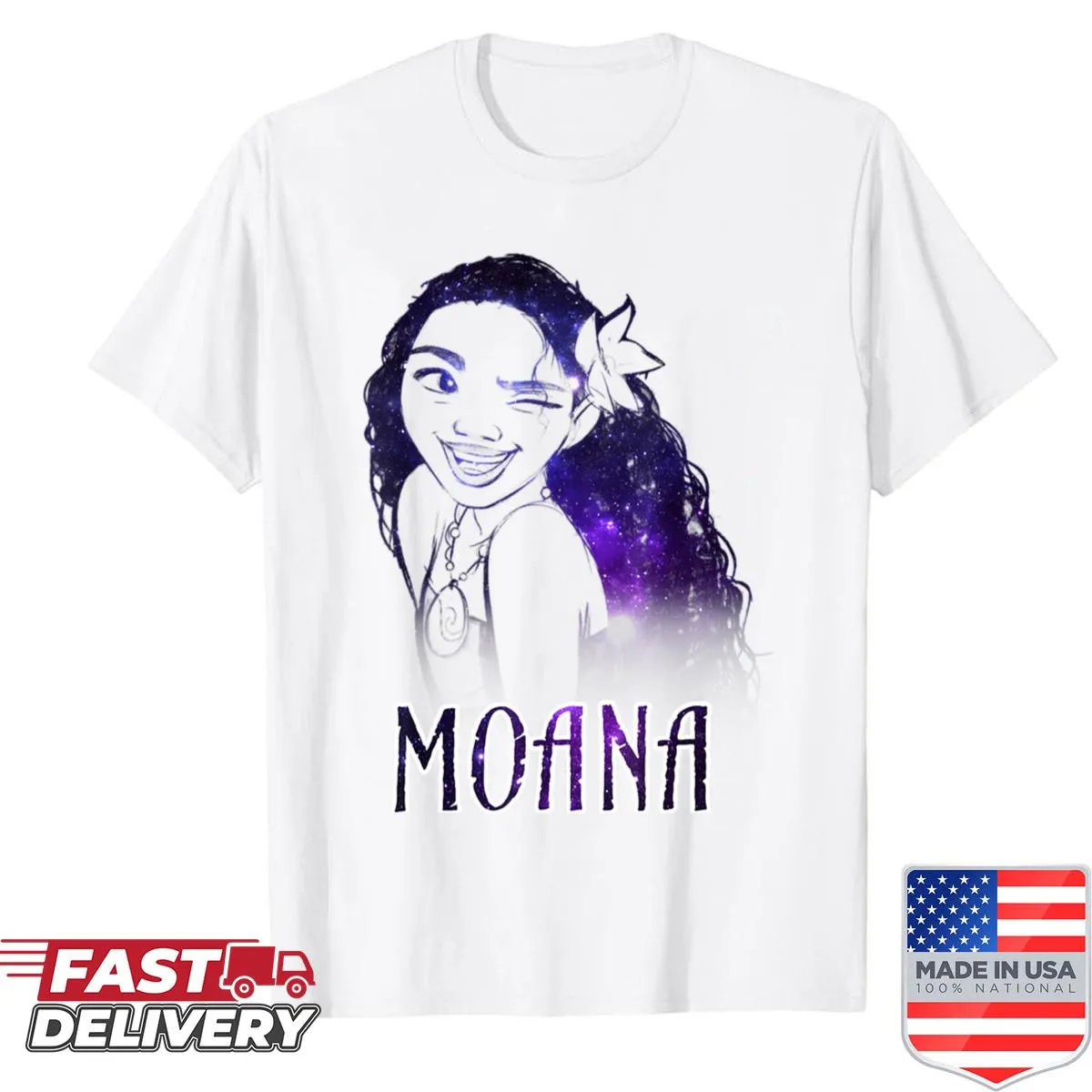 Cartoon tropical ocean girl with waves graphic shirt