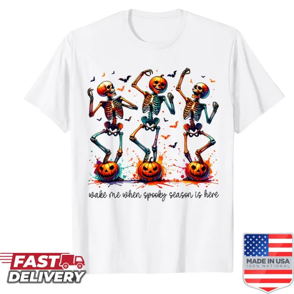 Funny dancing skeleton Halloween shirt with playful graphic