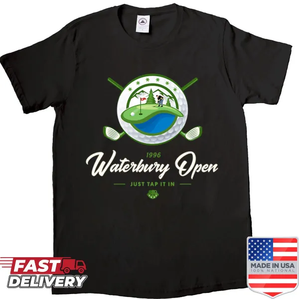 Vintage-inspired t-shirt featuring Waterbury Open 1996 and Happy Gilmore