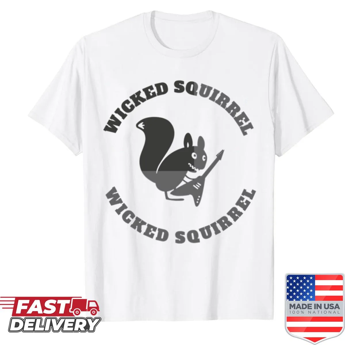 Grey logo shirt featuring a playful squirrel illustration
