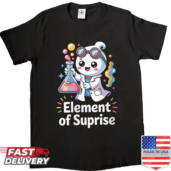Cute Halloween chemist shirt with 'Boo!' and chemistry graphics