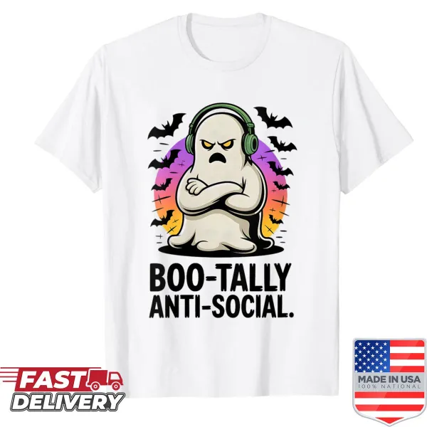 Funny Halloween shirt with ghost graphic and humorous text