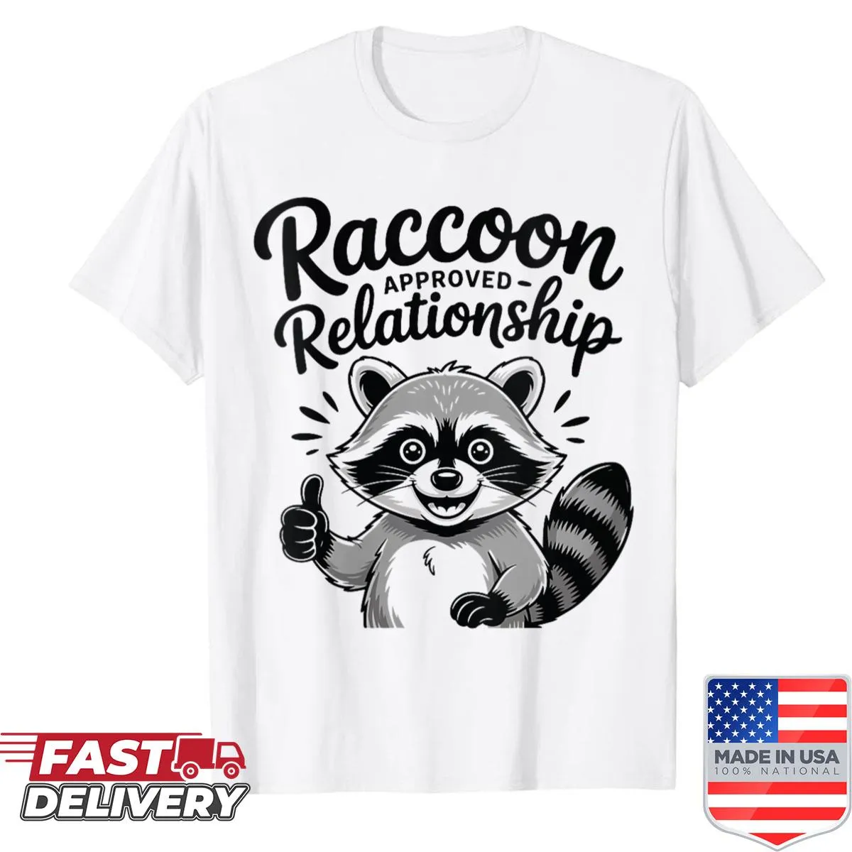Funny raccoon graphic t-shirt with 'Trash Panda Approved' text