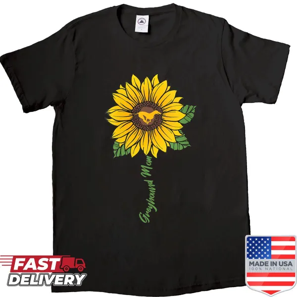 Shirt with a greyhound silhouette and sunflower design for dog moms