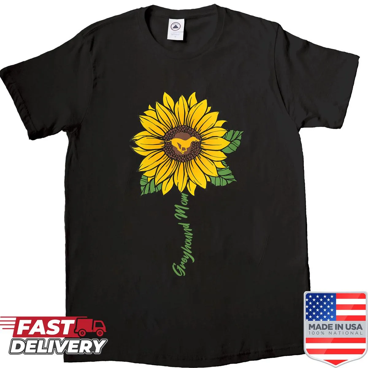 Shirt with a greyhound silhouette and sunflower design for dog moms