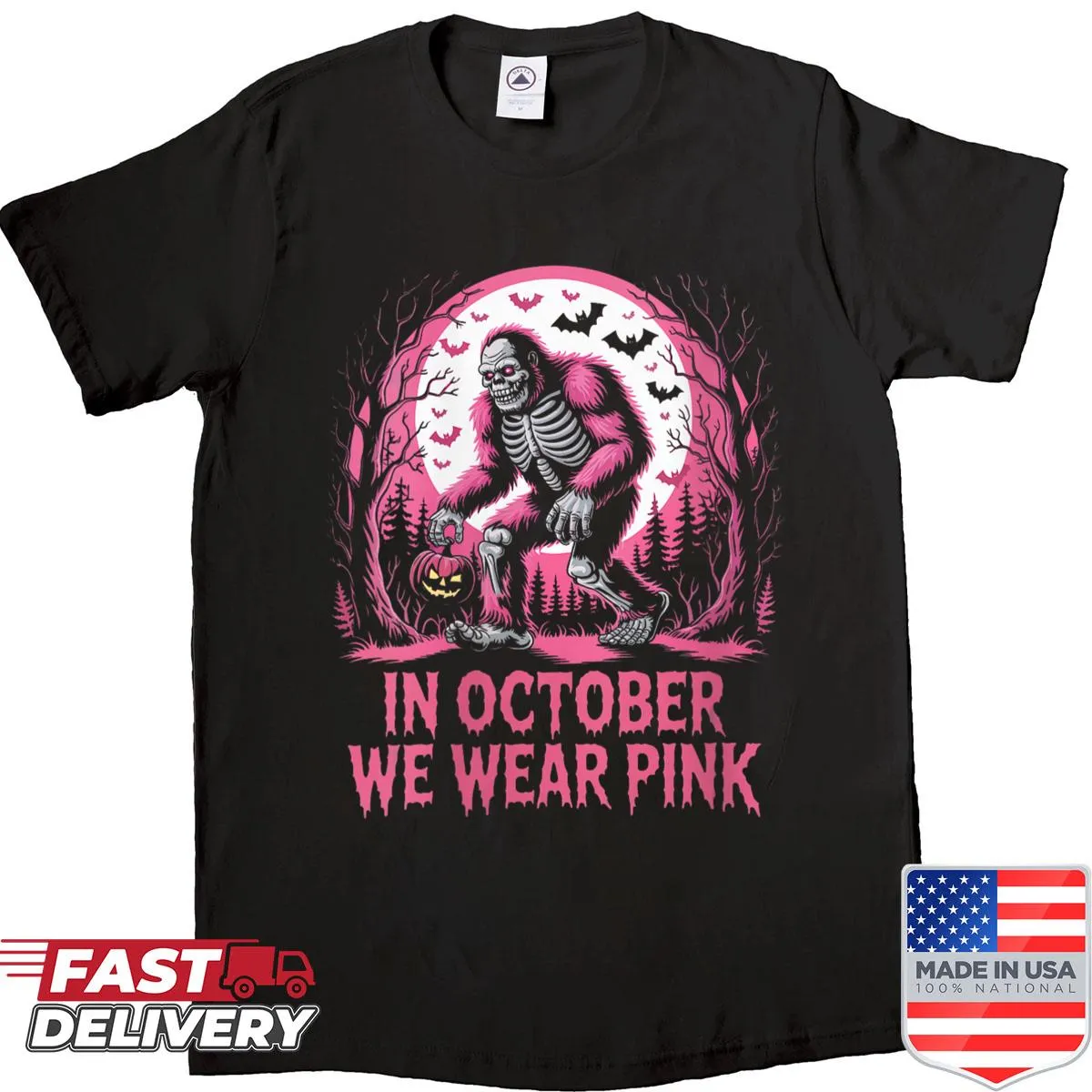 Bigfoot illustration in pink for breast cancer awareness