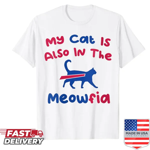Playful Meowfia cat graphic T-shirt for cat lovers