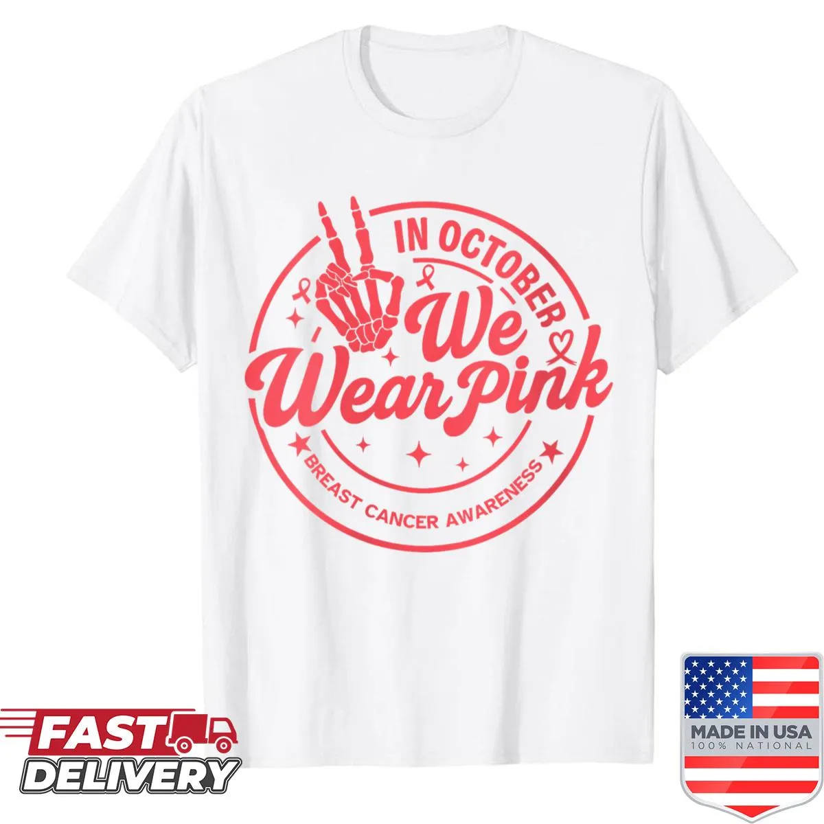 Skeleton hand graphic in pink for breast cancer awareness