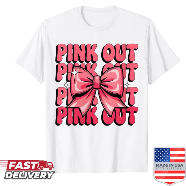 Football-themed women's shirt promoting breast cancer awareness in pink