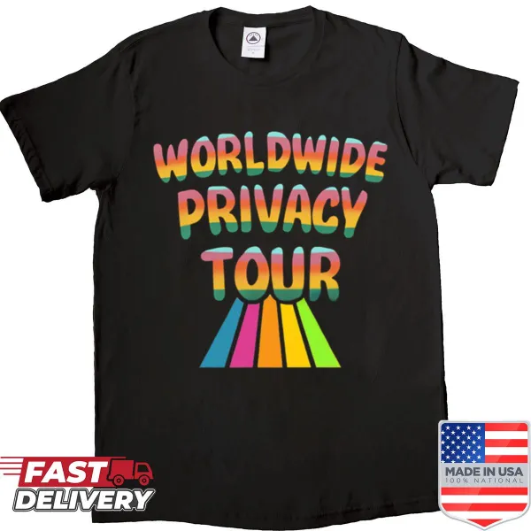 Retro rainbow design on Worldwide Privacy Tour shirt