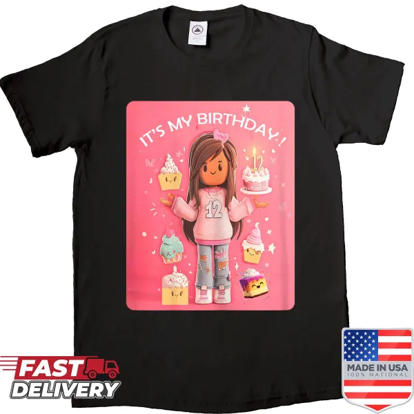 Cute pink birthday shirt with cupcakes for a 12-year-old girl