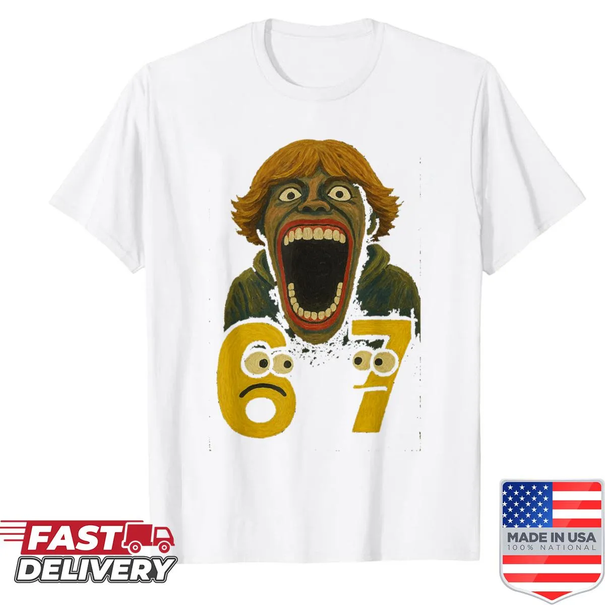 Funny t-shirt featuring meme design '67 Six Seven 6 7'