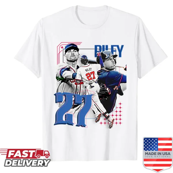 Cartoon illustration of a baseball player in action on a shirt.