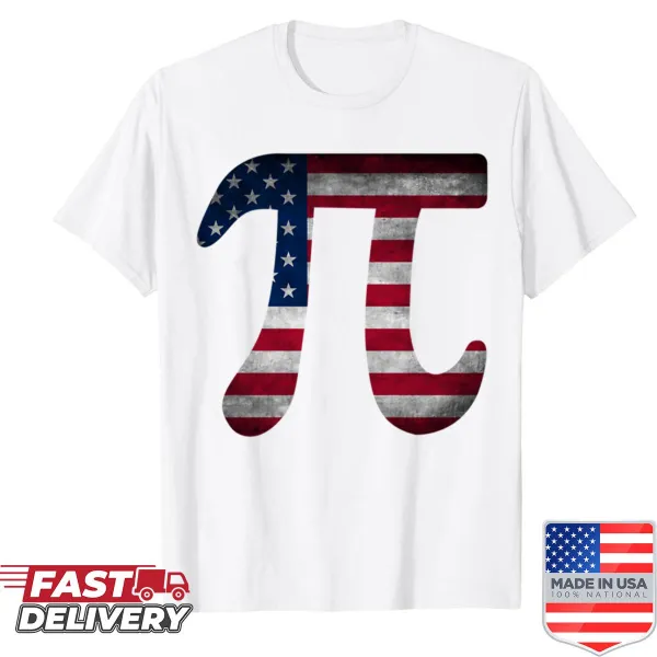 American flag design shaped like the pi symbol on a shirt.