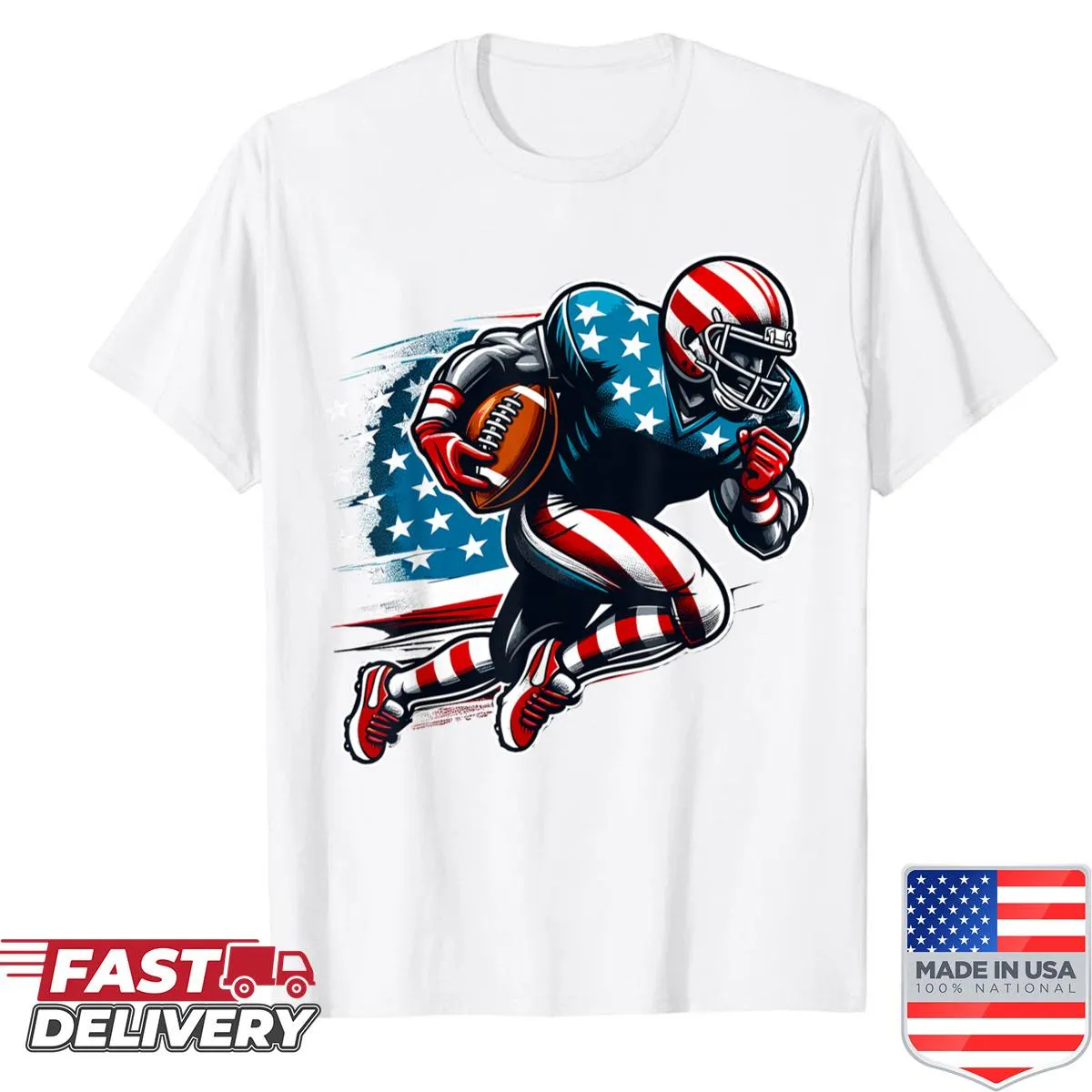 Shirt featuring an illustration of an American football player