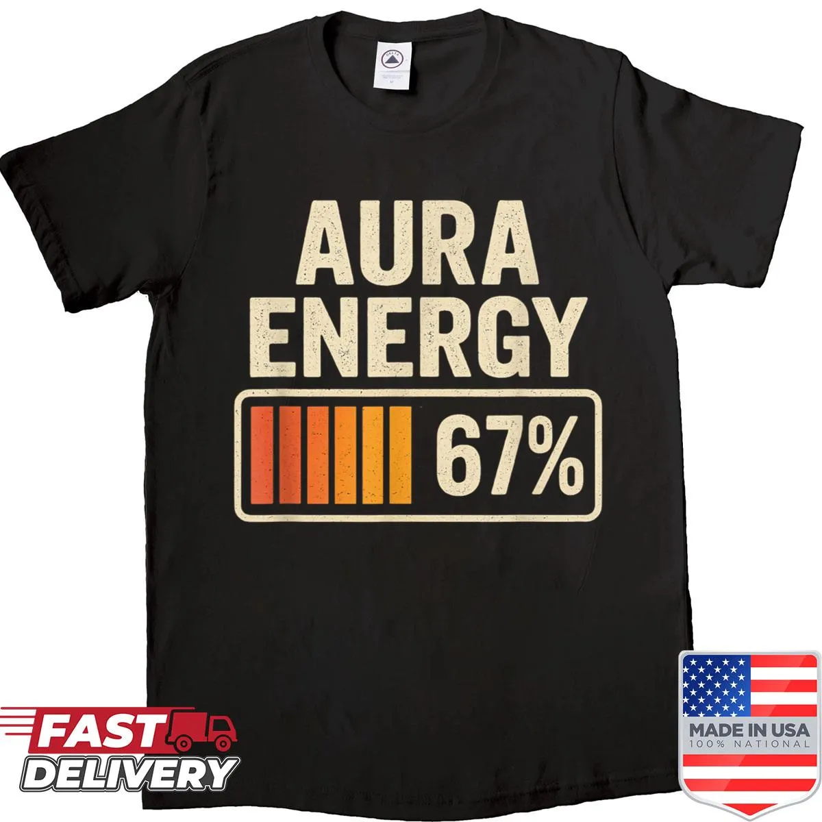 Funny Gen Alpha meme shirt featuring Aura Energy 67 in retro style