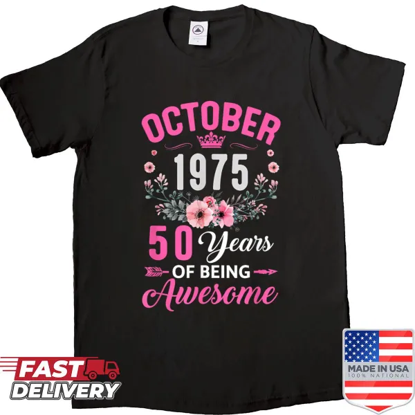 Typography T-shirt celebrating a 50th birthday since 1975